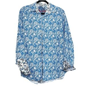 Robert Graham Blue Paisley Button Front Shirt  Contrast‎ Cuff Luxury